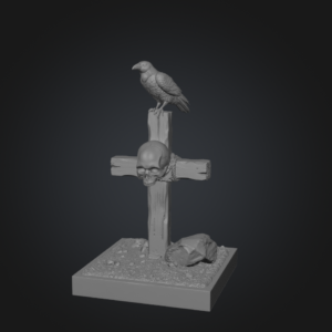 Croix en bois surmontée d'un corbeau